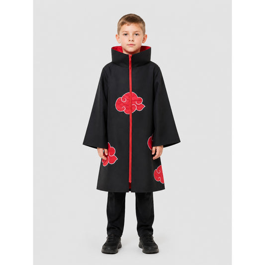 Naruto Akatsuki Cloak for Cosplay, Black with Red Pattern on-model view