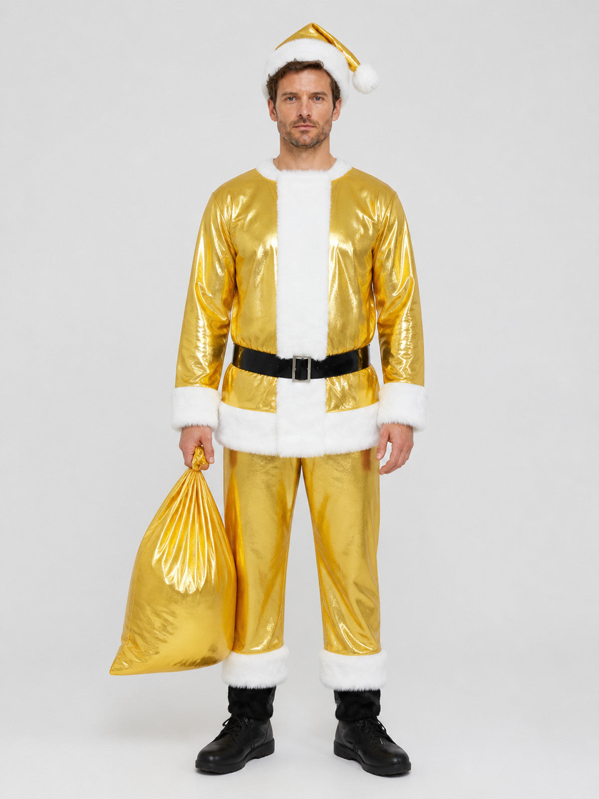 Gold Santa Claus Costume with White Fur Trim, M-XXXL on-model view