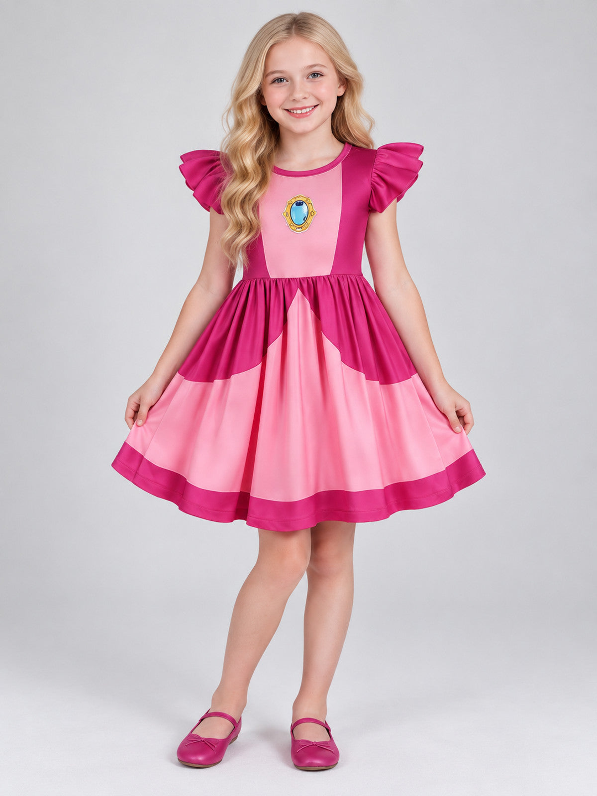 Kids' Costume Dress with Ruffled Sleeves and Emblem