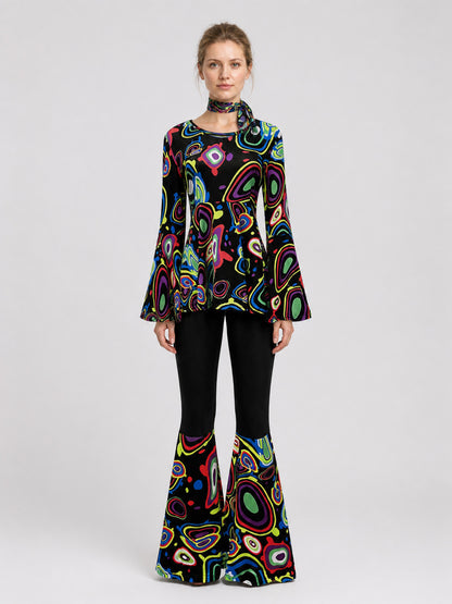 70s Stage Costume: Psychedelic Print, Flared Pants on-model view