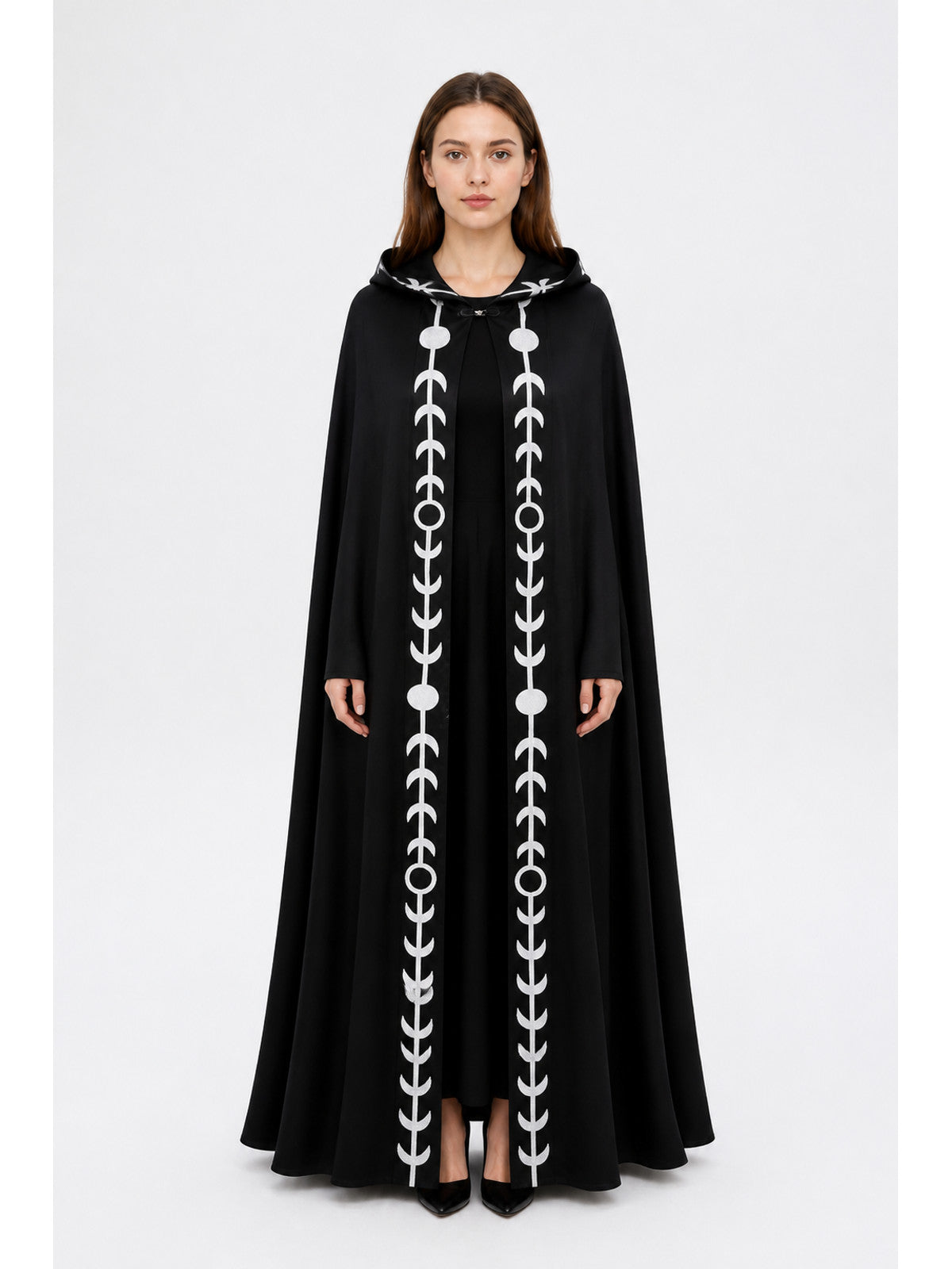 Long Black Hooded Cloak Cape main product view