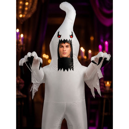 Inflatable White Monster Costume with Red Eyes and Black Claws for Halloween on-model view