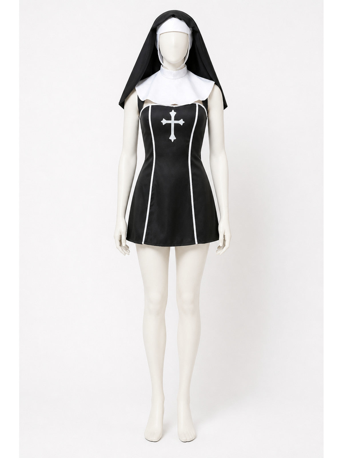 Nun costume with a cross and head covering for Halloween main product view