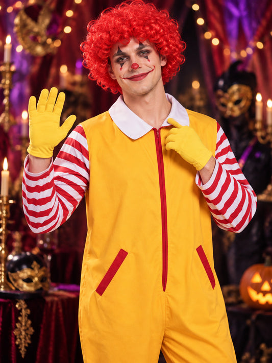 Clown Costume with Yellow Gloves and Wig