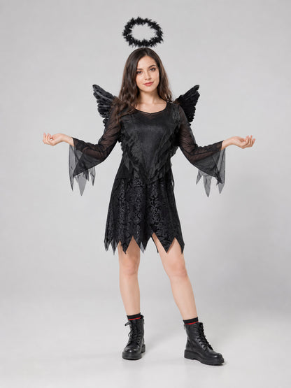 Dark Angel Costume with Wings and Black Halo main product view