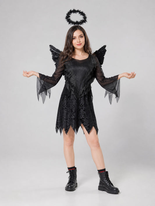 Dark Angel Costume with Wings and Black Halo main product view