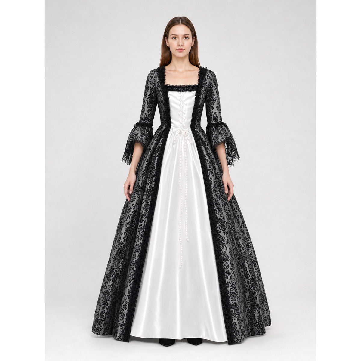 Gothic Vintage Floor-Length Dress with Sleeves on-model view