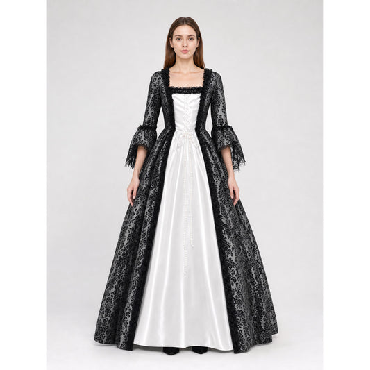 Gothic Vintage Floor-Length Dress with Sleeves on-model view