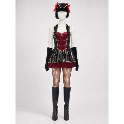 Pirate Costume with Skull and Gold Chains on-model view