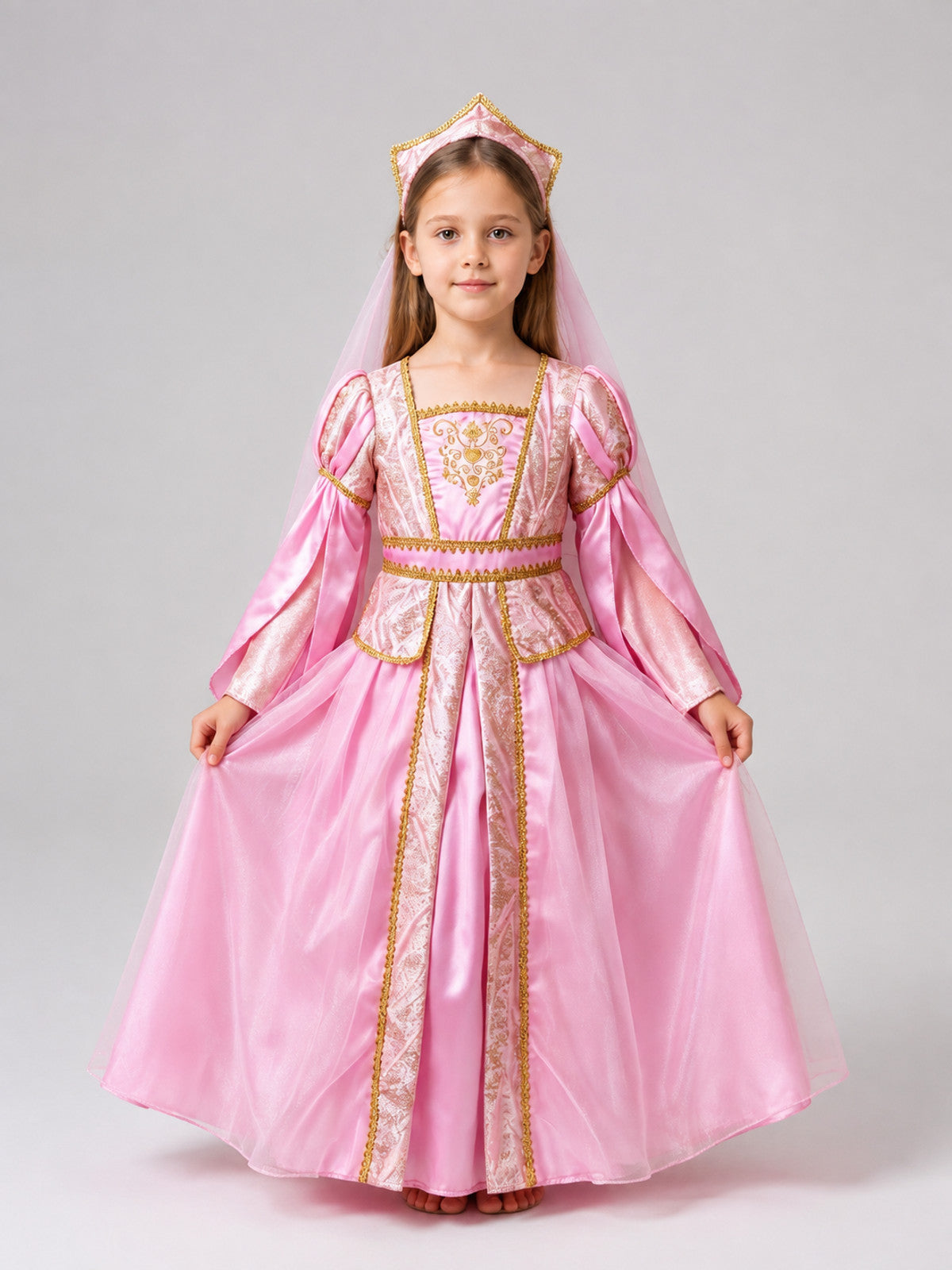 Children's Princess Carnival Dress with Crown and Veil on-model view