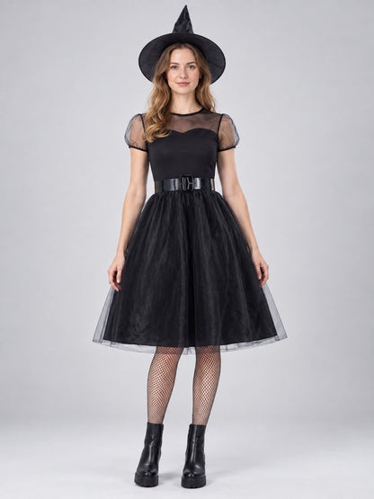 Black Witch Costume with Dress, Hat, and Belt