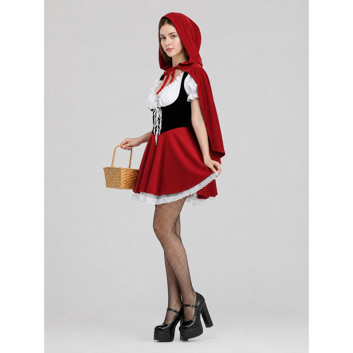 Little Red Riding Hood Costume with Hood for Halloween side view