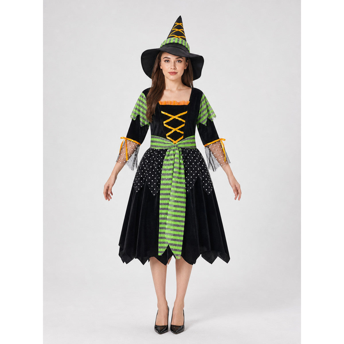 Witch-Style Costume Dress with Pointed Hat