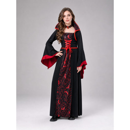 Long Gothic Vampire Cosplay Dress with Necklace