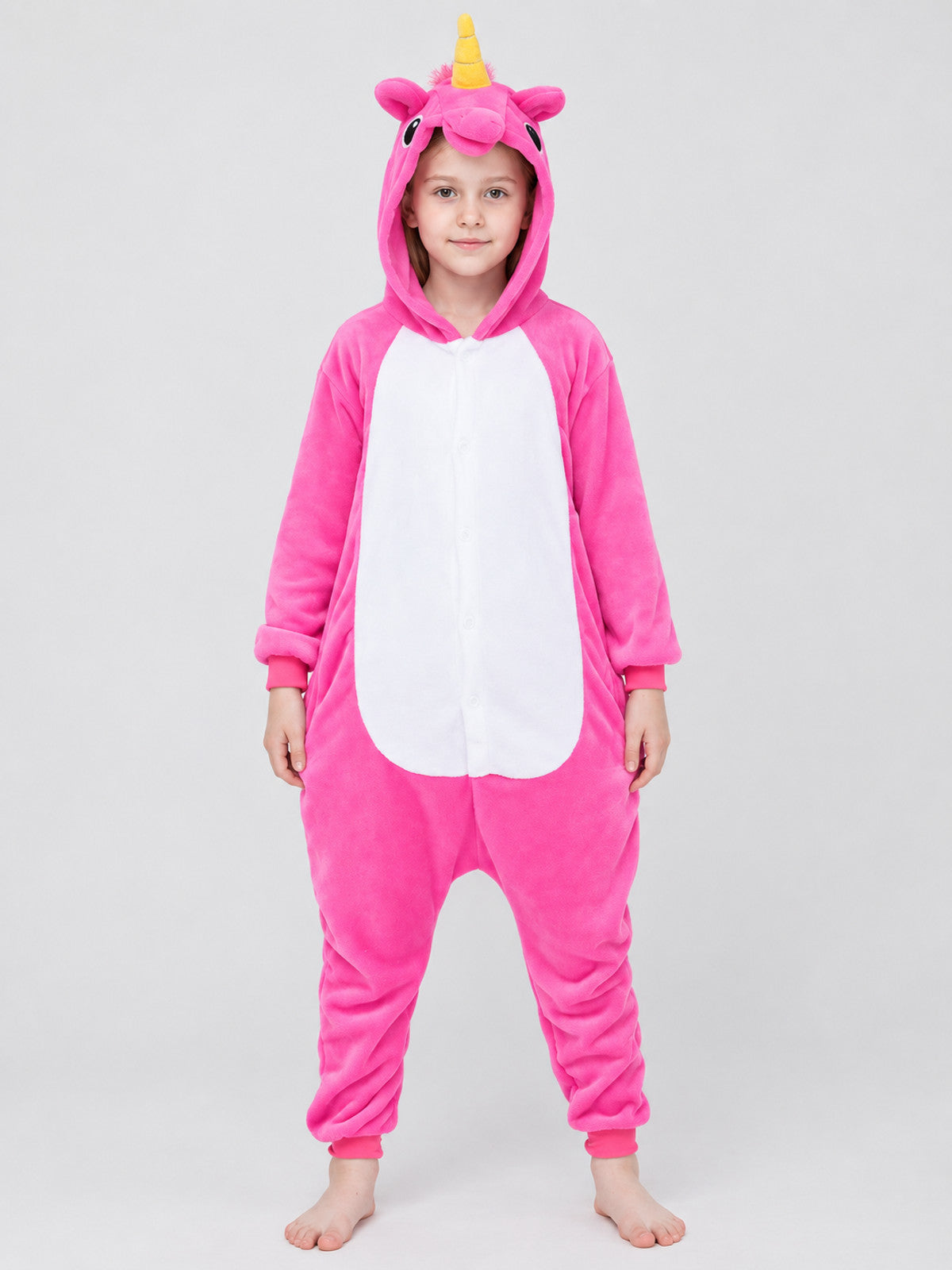 Flannel Hooded Pajama Jumpsuit with Horn and Ears