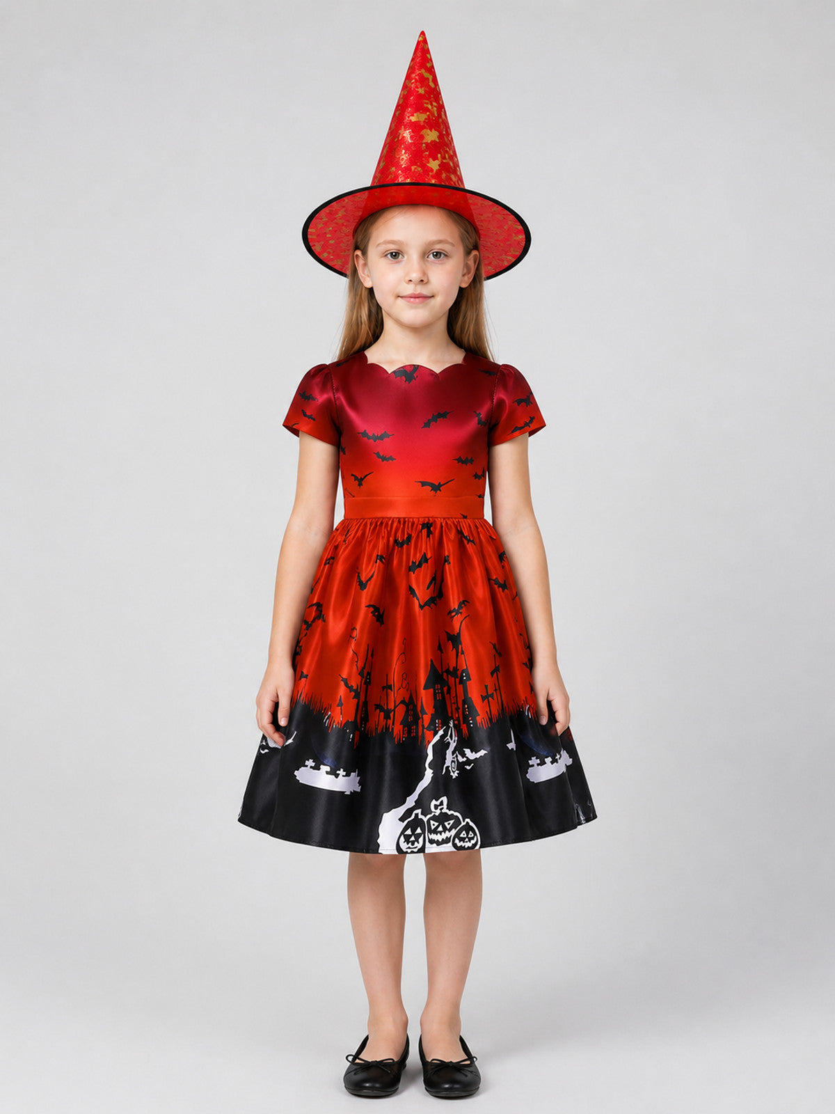 Halloween Princess Dress with Pointed Hat on-model view