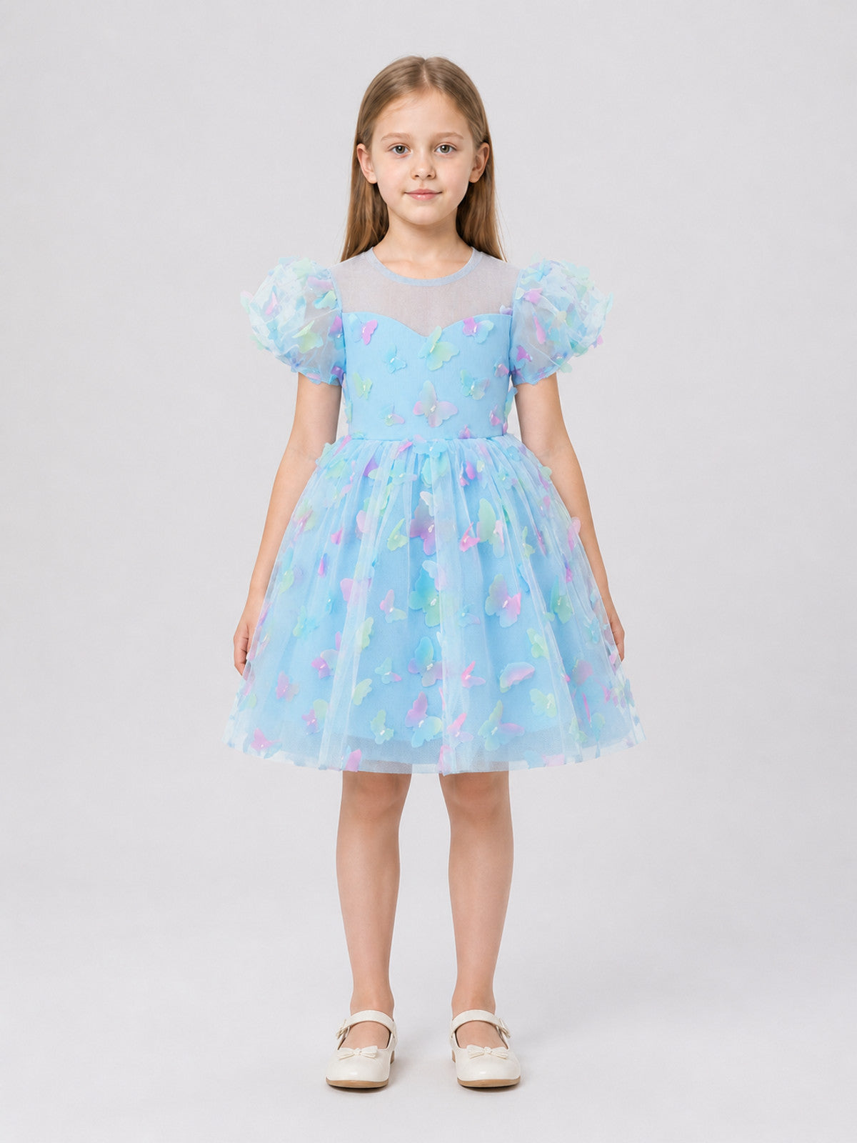 Children’s Princess Dress with a Full Skirt and Butterflies on-model view