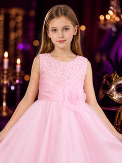 Girls' Pink Princess Dress, Sleeveless Layered Tulle Formal Dress