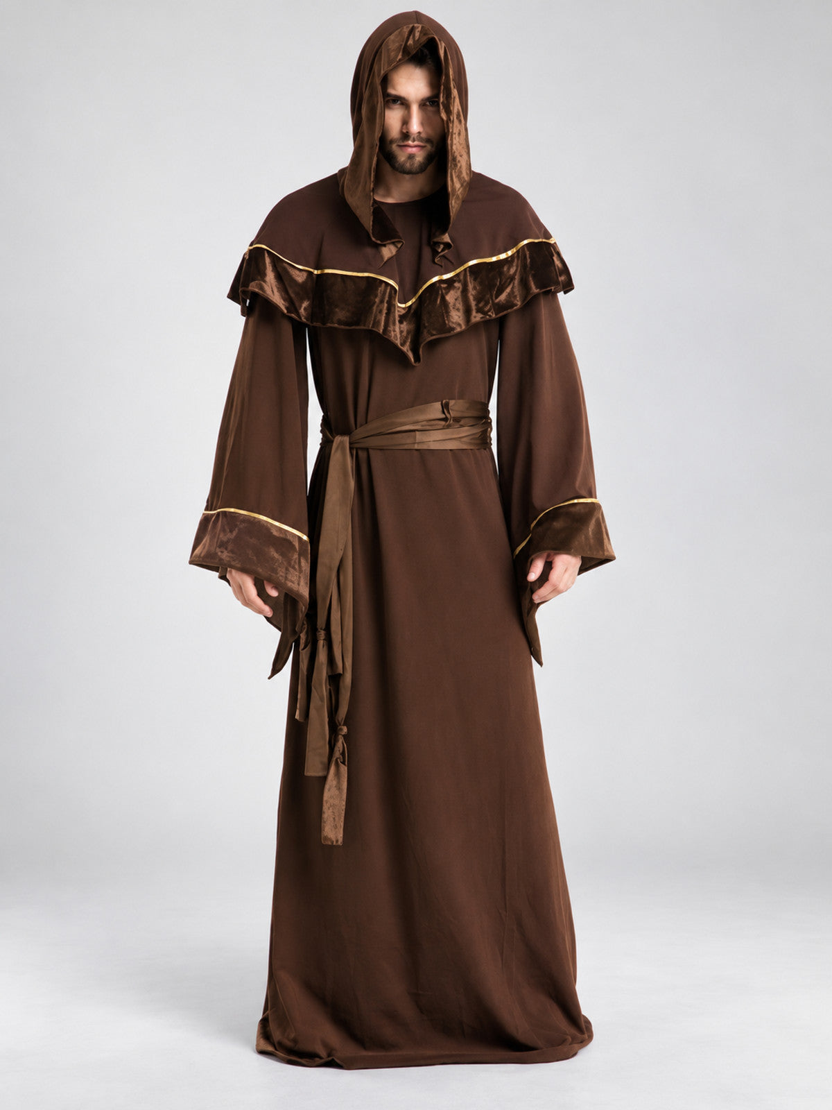 Brown vampire carnival costume, hooded robe