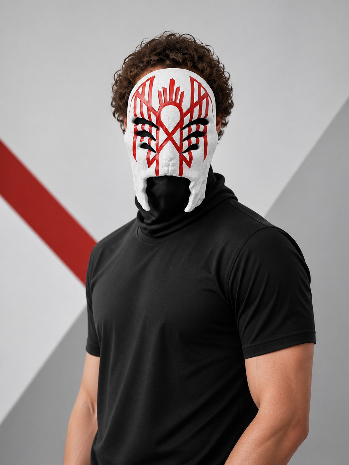 White Carnival Mask with Red-and-Black Pattern