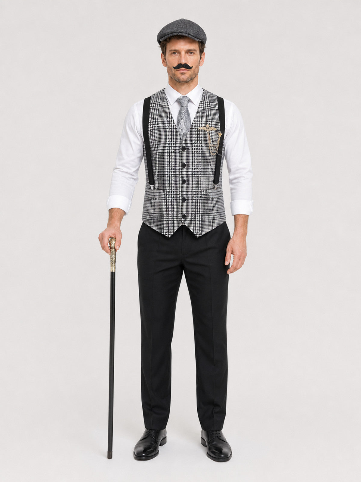 Plaid Vest Suit with Shirt and Accessories on-model view
