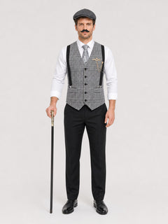 Plaid Vest Suit with Shirt and Accessories