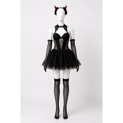 Black Devil Costume with Horns and a Flared Skirt main product view
