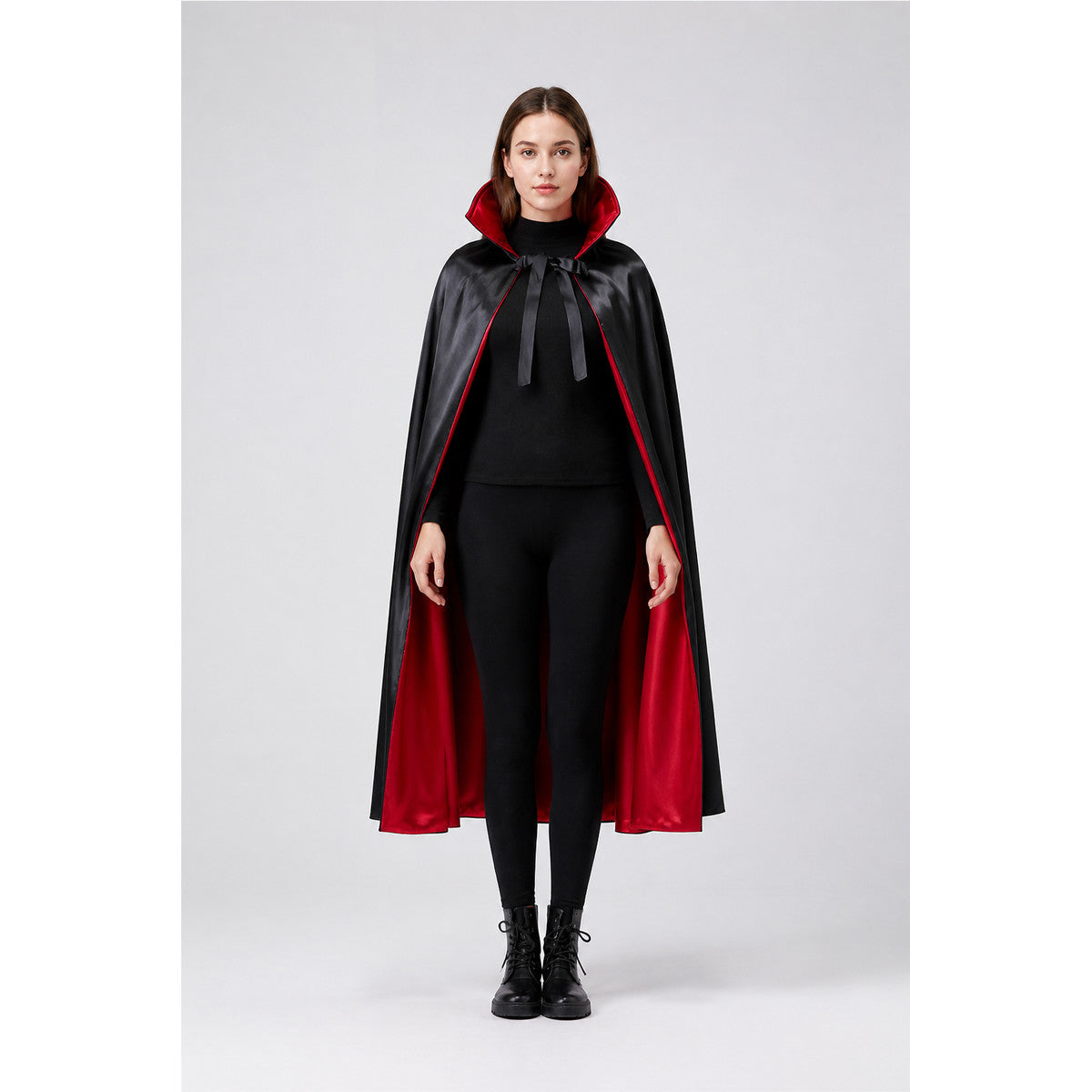 Hooded Cape, Black with Red Lining