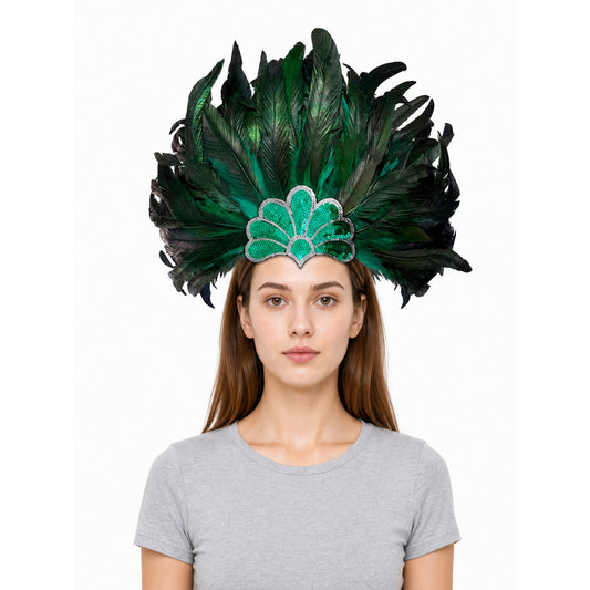 Carnival Headpiece with Green Feathers