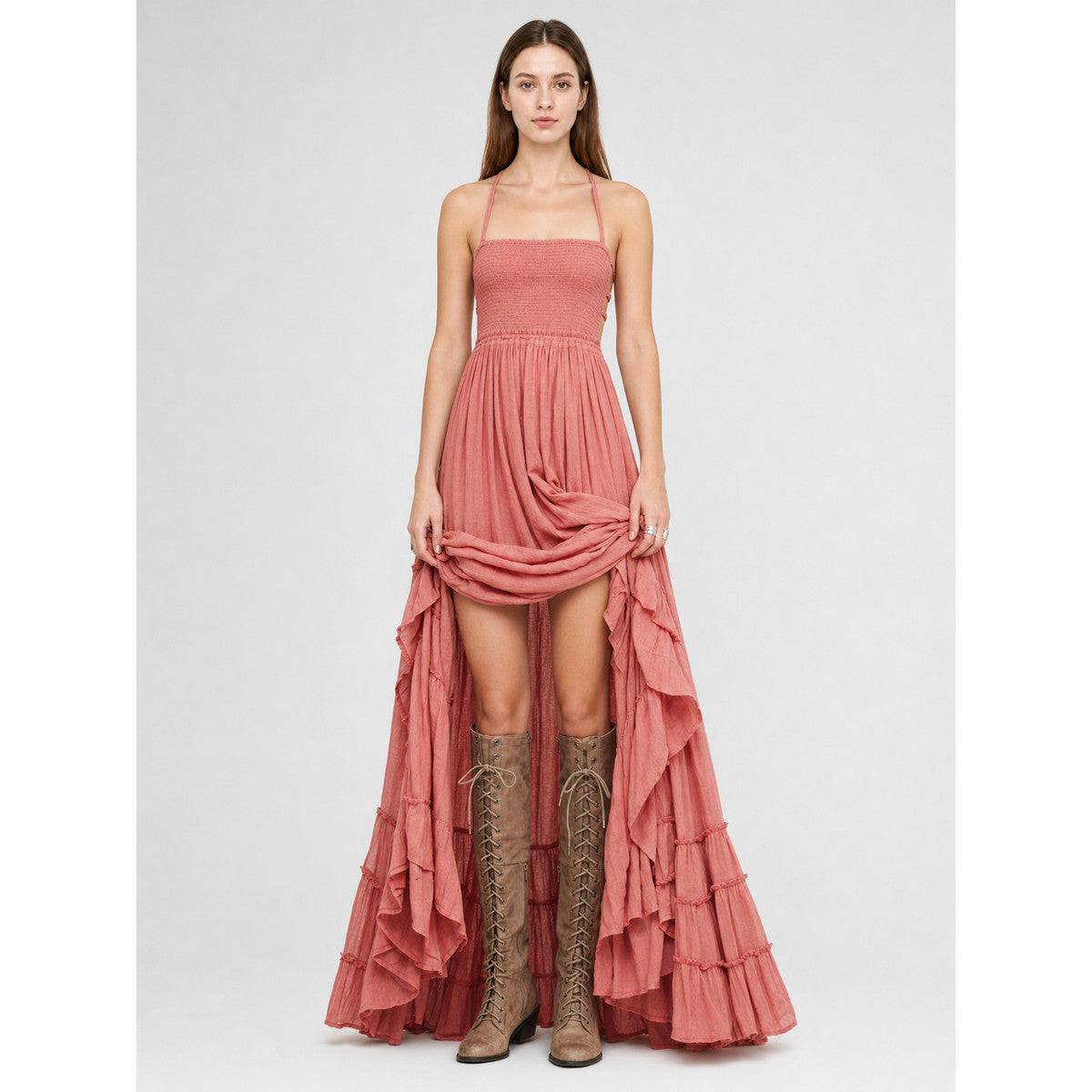 Boho-Style Maxi Dress with an Open Back