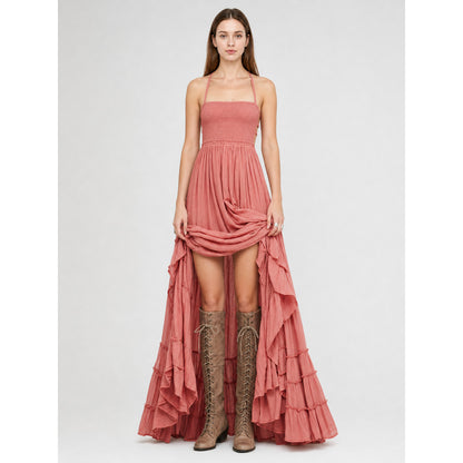 Boho-Style Maxi Dress with an Open Back