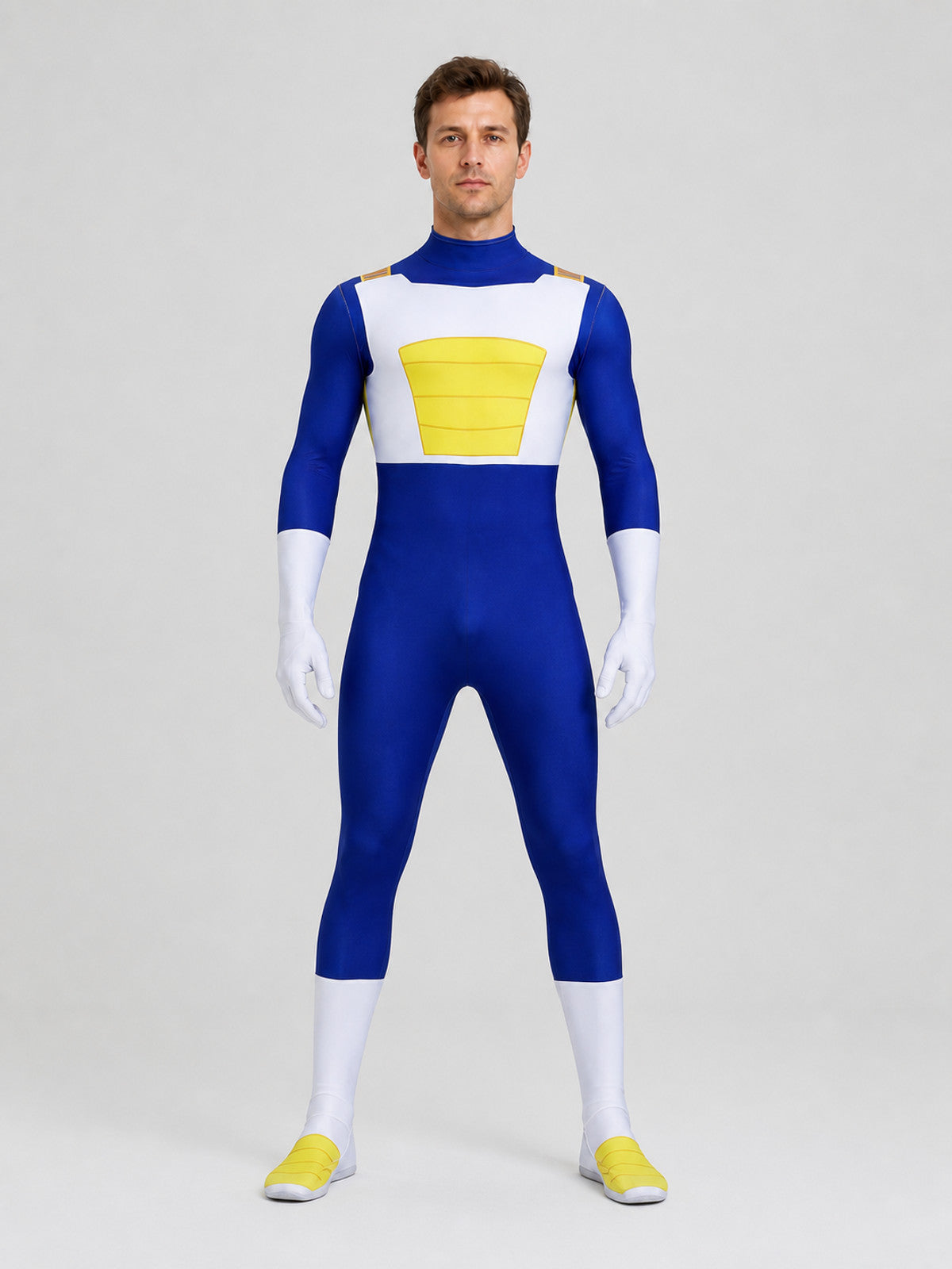 Vegeta Costume from Dragon Ball: Cosplay Jumpsuit on-model view
