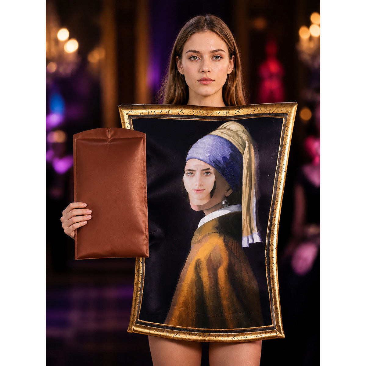 Mona Lisa Costume Jumpsuit, Vintage Renaissance Halloween Outfit on-model view