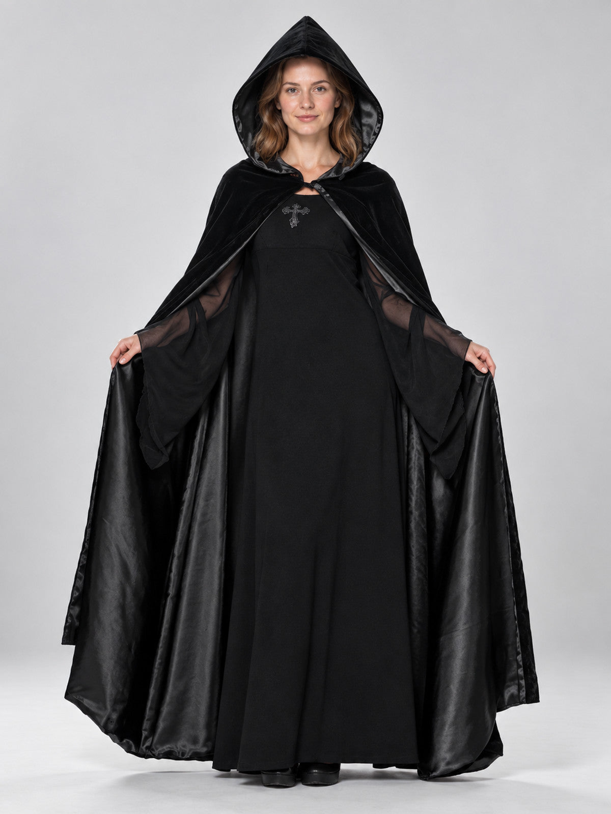 Black Carnival Costume with Cape and Hood