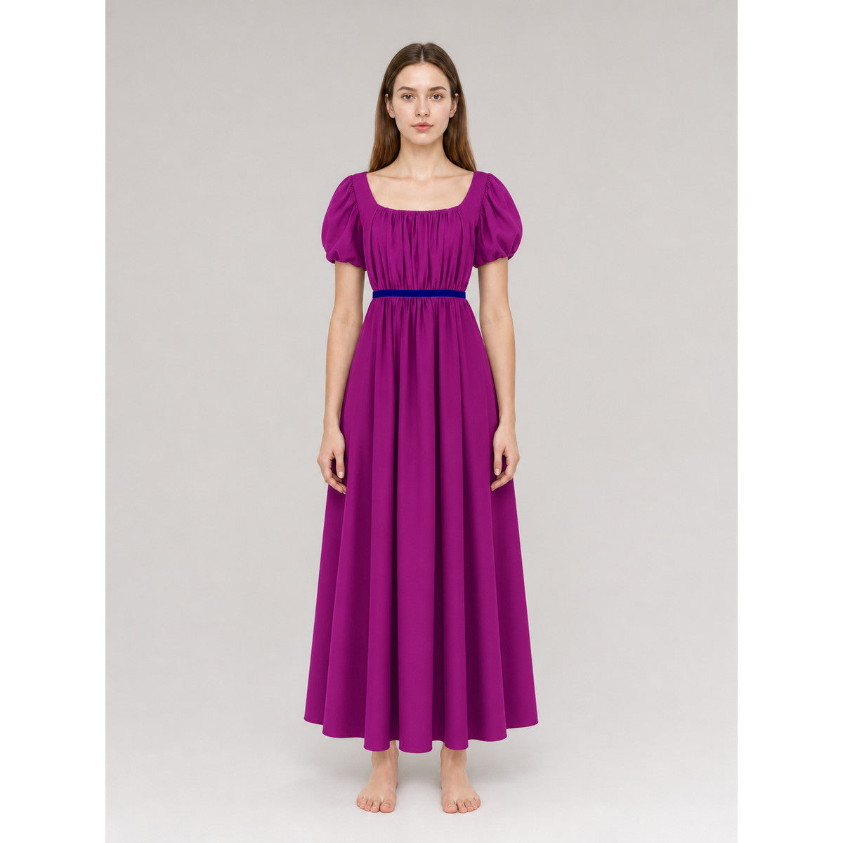 Long Fitted Dress with Puff Sleeves