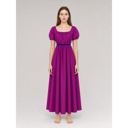Long Fitted Dress with Puff Sleeves