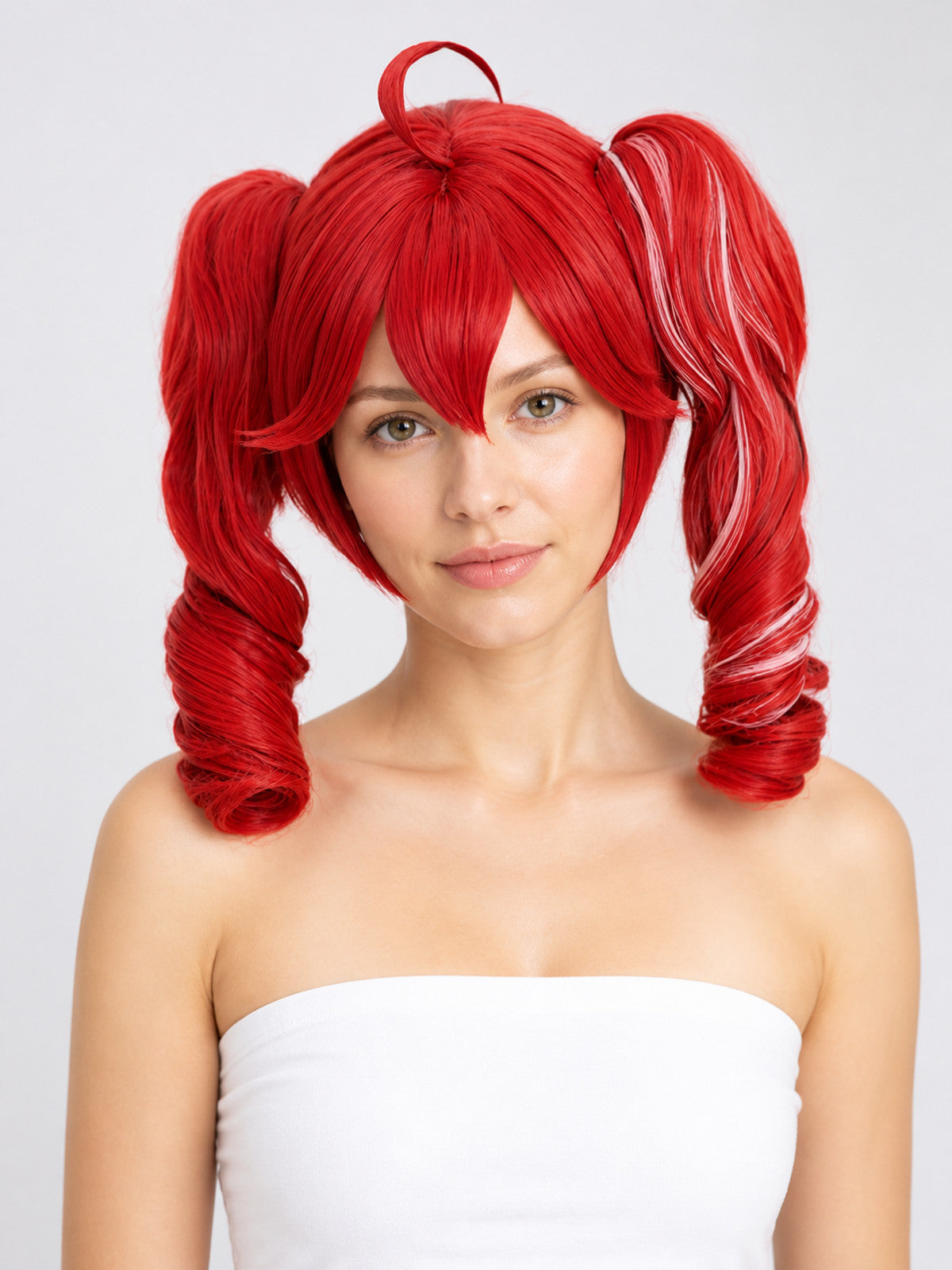 Red cosplay wig with pink strands main product view