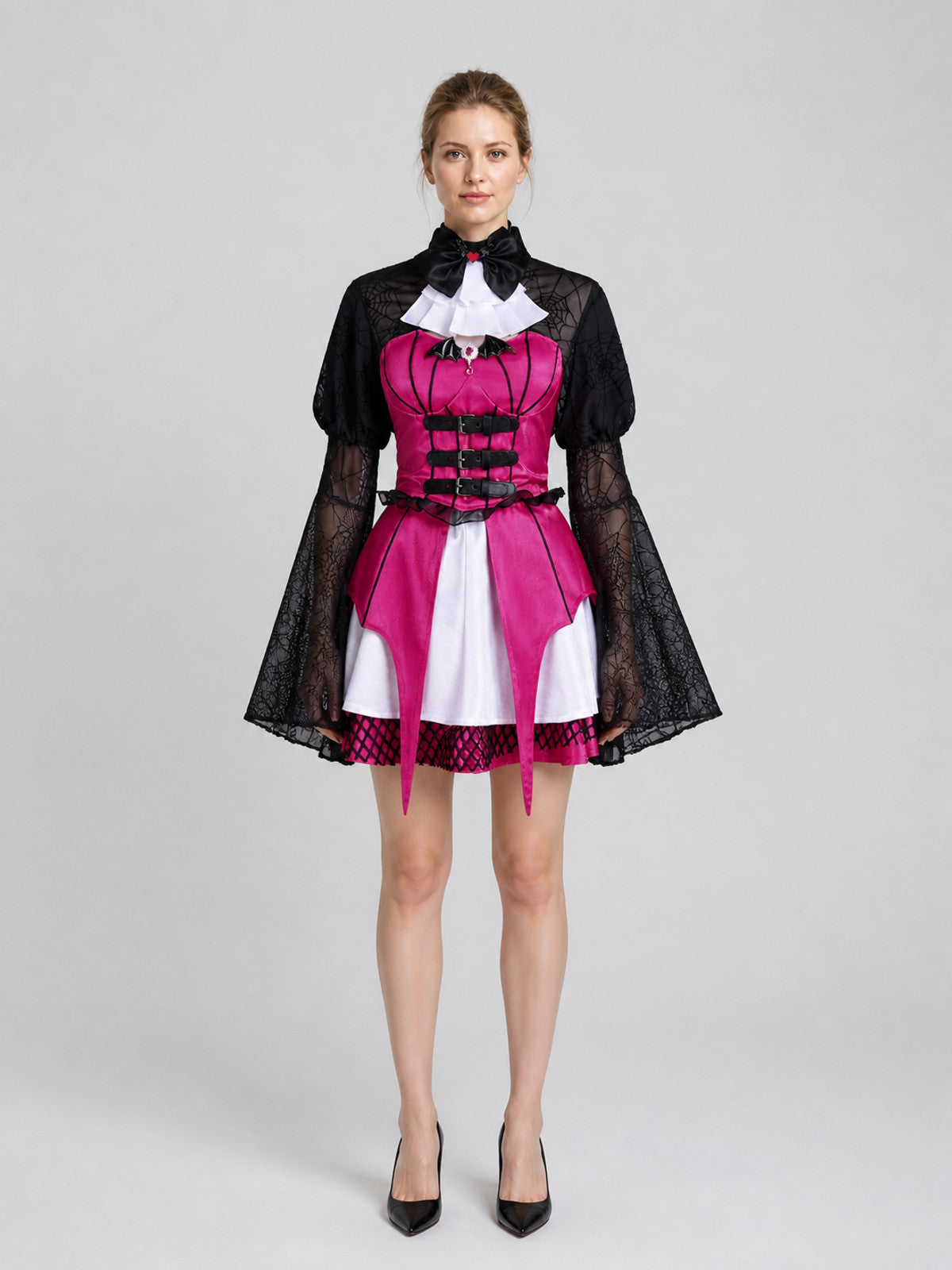 Monster High Draculaura cosplay dress with corset and bow on-model view