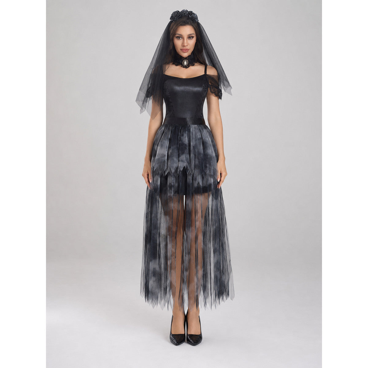 Gothic Black Cosplay Dress, Shorter in Front