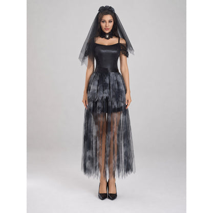Gothic Black Cosplay Dress, Shorter in Front