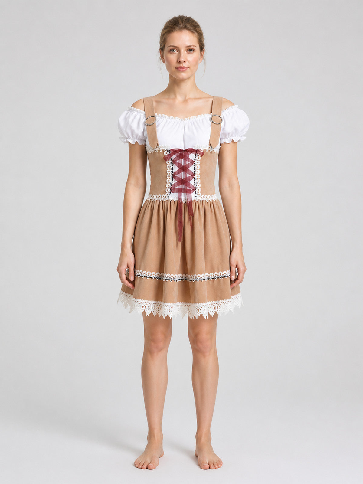 Bavarian-Style Dress with Suspenders and Lace on-model view