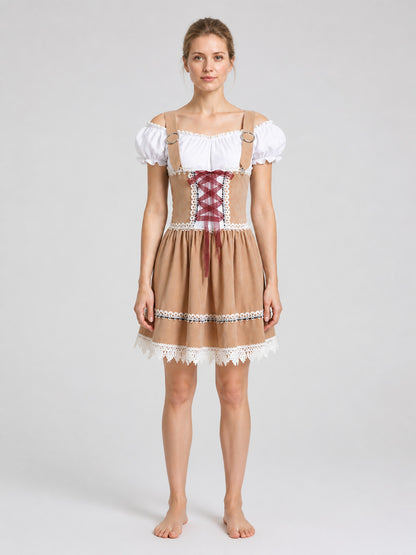 Bavarian-Style Dress with Suspenders and Lace on-model view