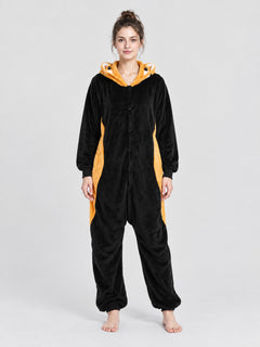 Black and Orange Hooded Pajama Jumpsuit