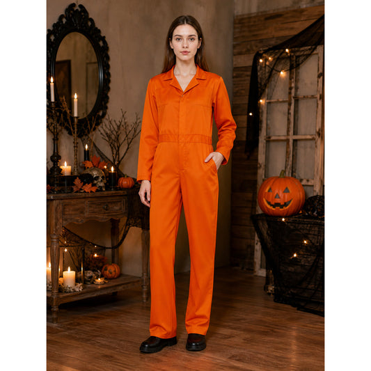 Orange Long-Sleeve Utility Jumpsuit