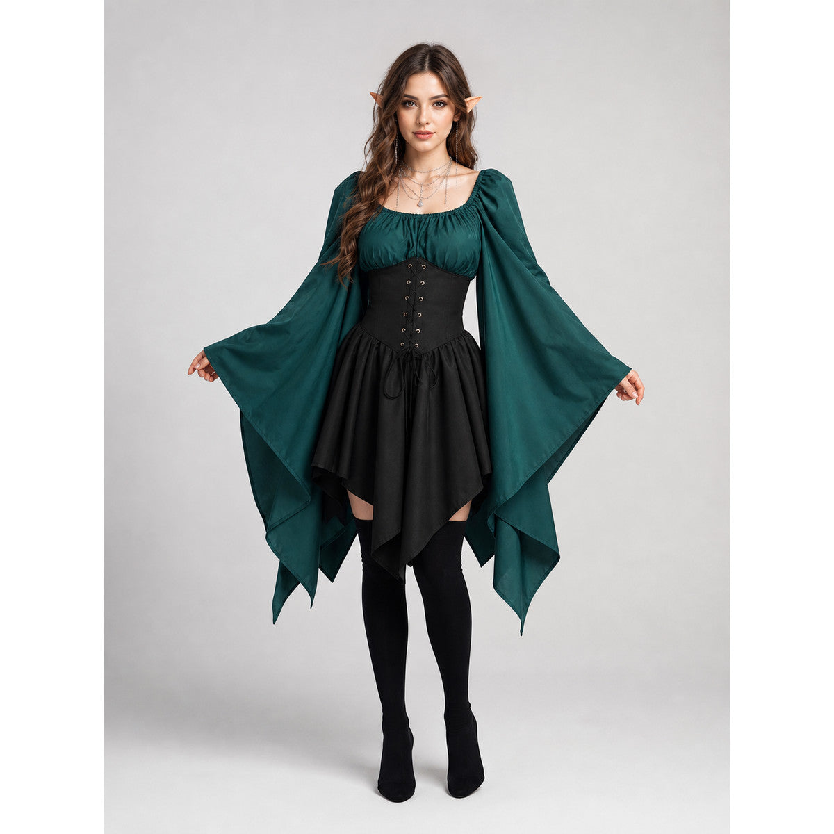 Witch Costume with Corset, Mask, Necklace, and Stockings