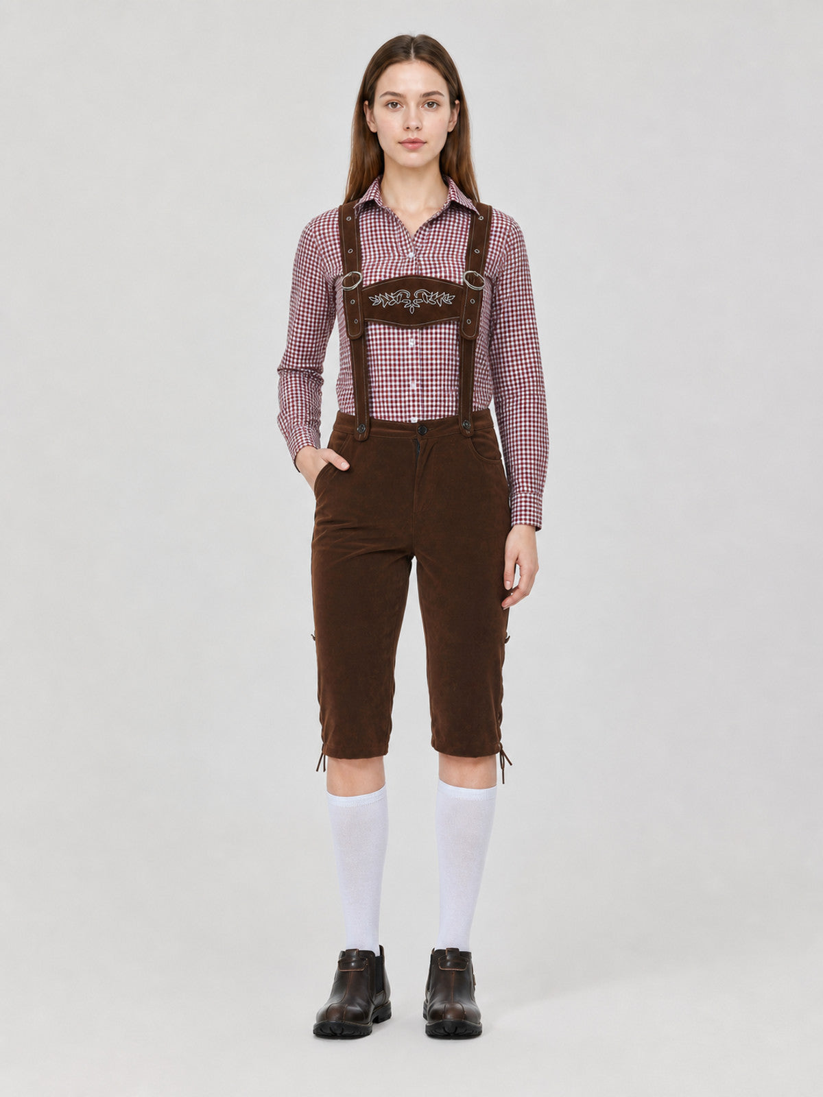 Historical Costume with Suspenders, Shirt, and Hat on-model view