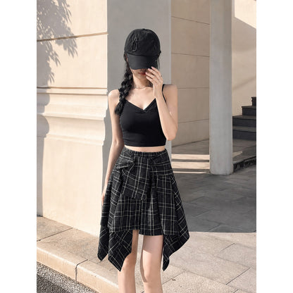 Women's Asymmetrical Black-and-White Plaid Skirt main product view