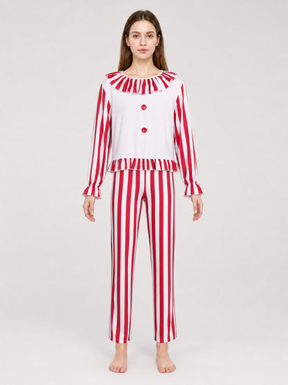 Striped Ruffled Clown-Style Sleep Set front view