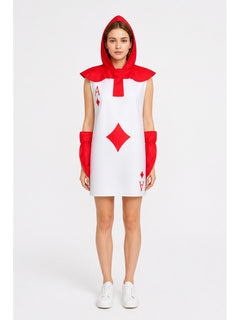 Hooded Cosplay Jumpsuit with Card Print