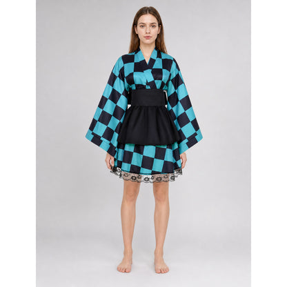 Tanjiro Kimono-Style Cosplay Dress with Lace on-model view